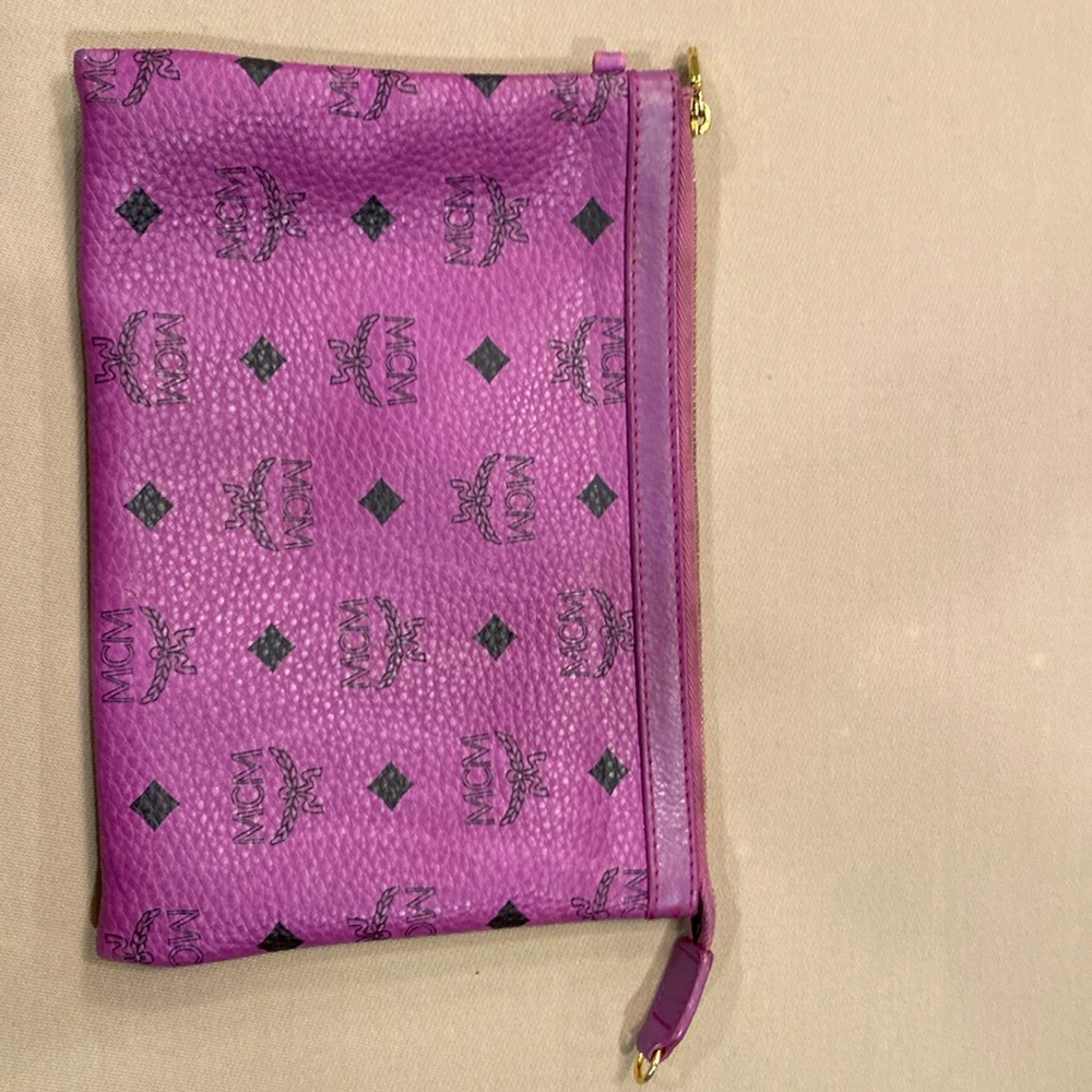 MCM purple clutch with golf zipper top
